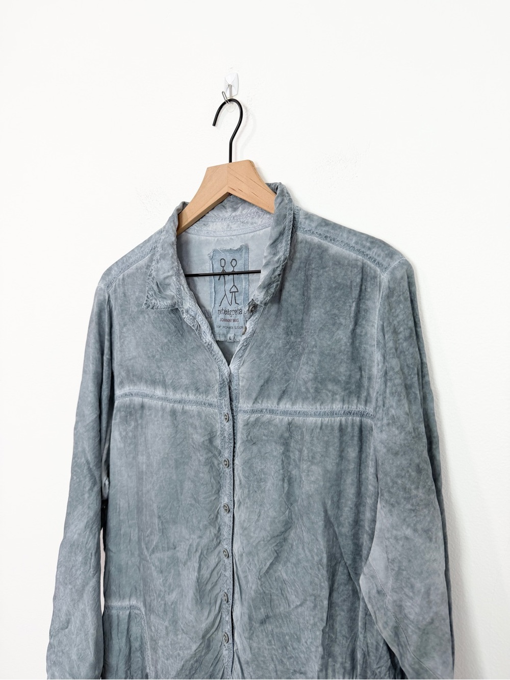 Johnny Was Pete & Greta Mineral Wash Tunic Top Women’s Large Gray Button Front - Picture 3 of 7